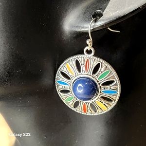Round Silver Bohemian Dangle Earrings Pierced Multi Color Boho Earrings NWT